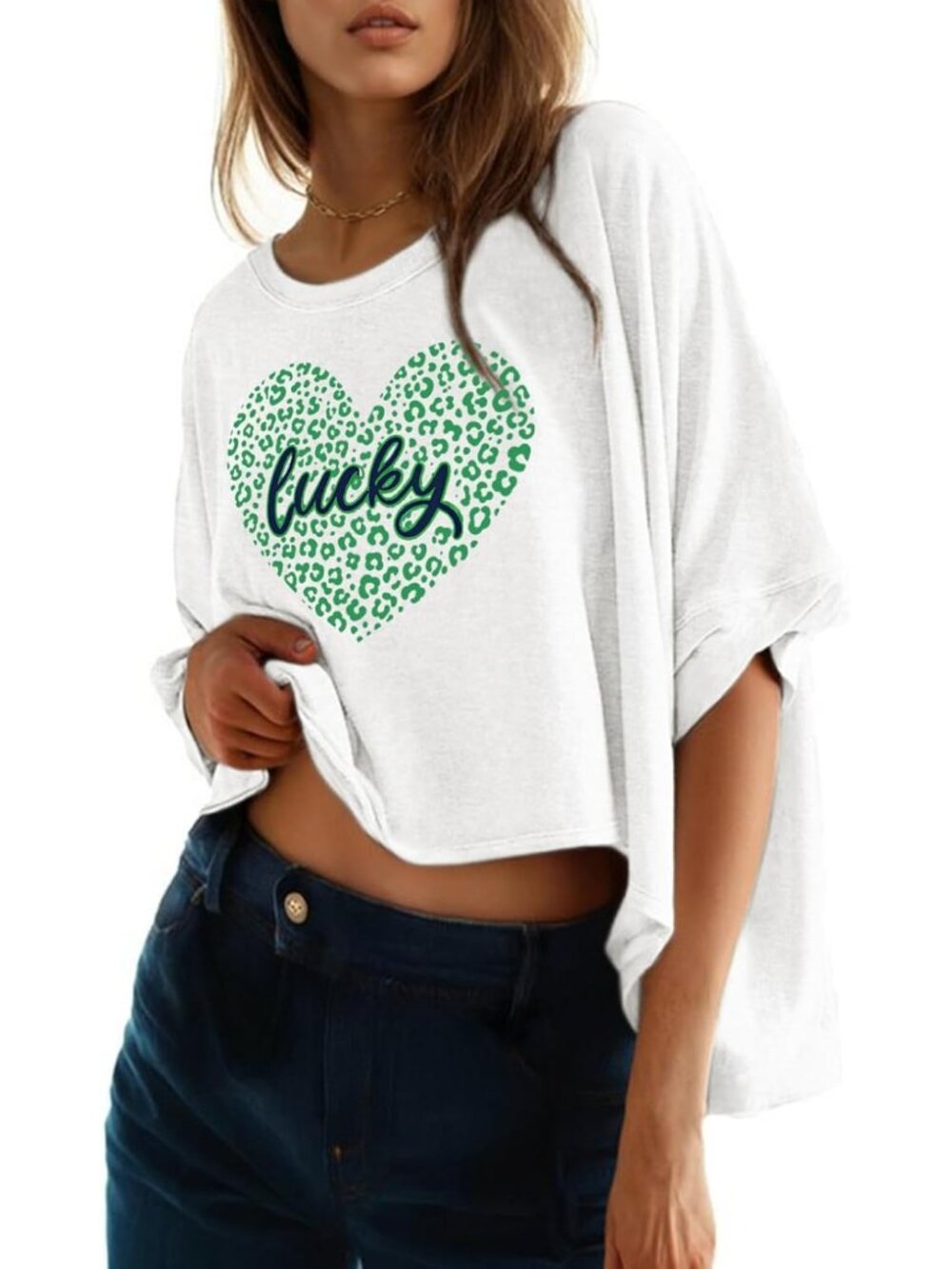 Women's White Round Neck Casual Crop Tops Pull On Short Sleeve Basic Tee Shirts